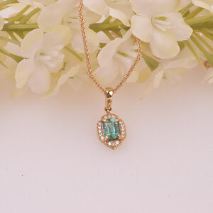 Emerald Pendant with Diamonds set in 9ct Yellow Gold with Chain