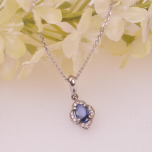 Sapphire and Diamond Pendant set in 9ct White Gold with Chain