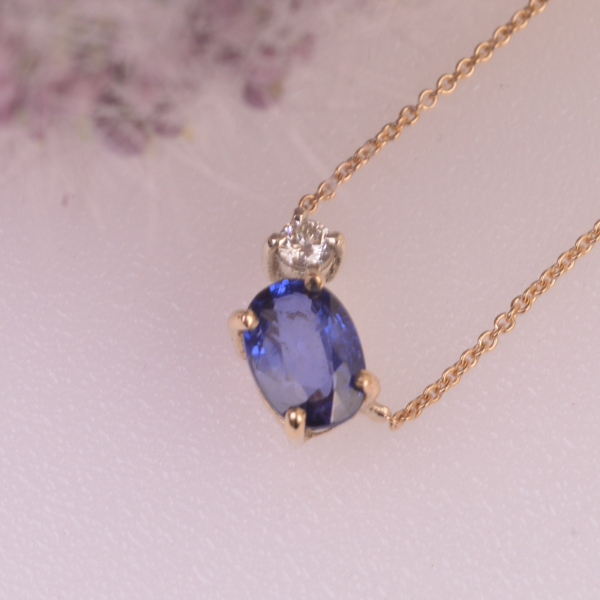 Sapphire & Diamond Pendant with Chain