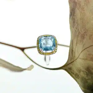 Halo Aquamarine and Diamond Dress Ring