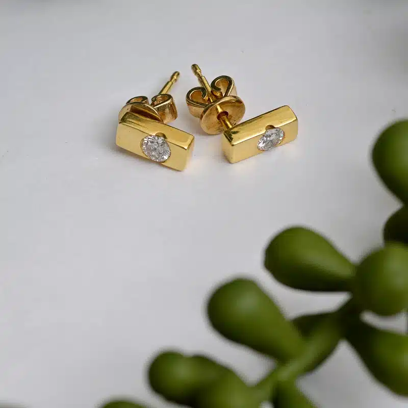 Gold & Diamond Stud Earrings