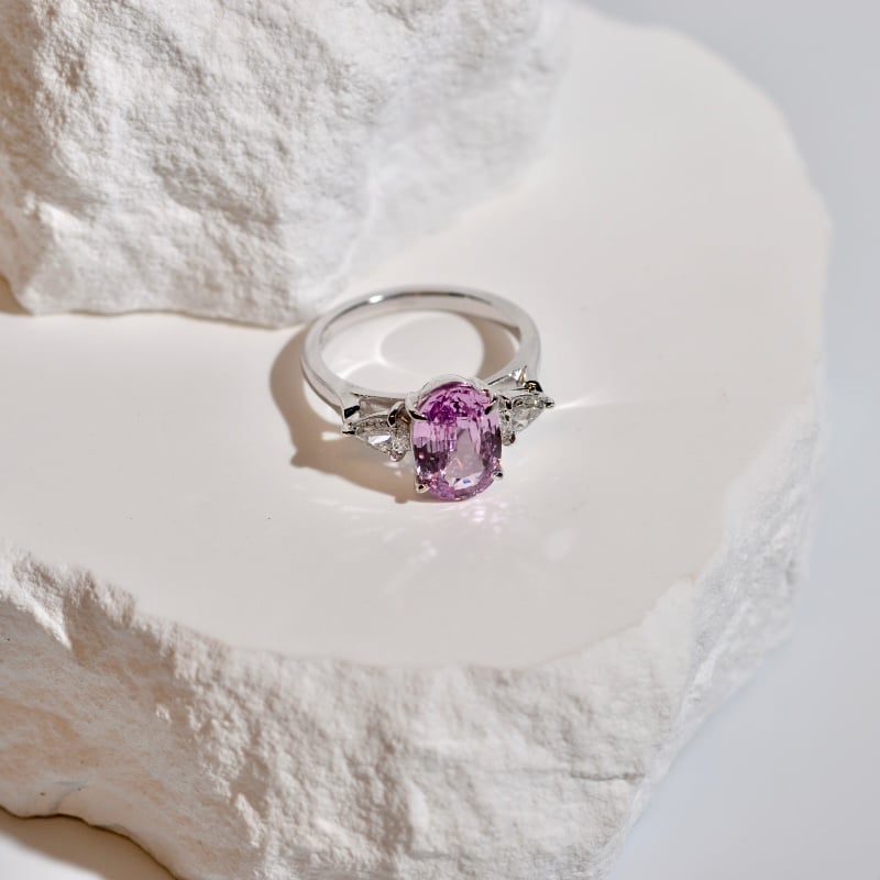 2.63ct Pink Natural Sapphire & Diamond Trilogy Ring
